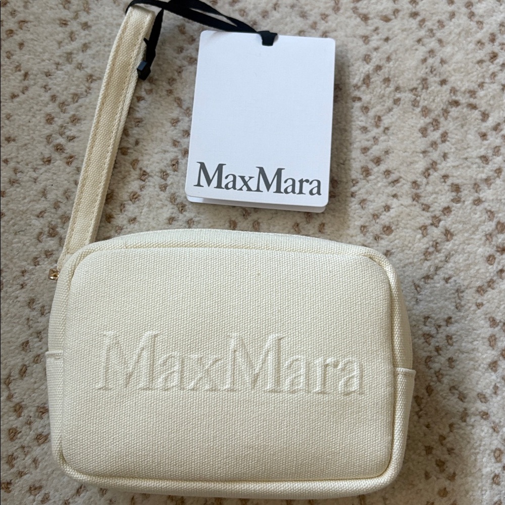 NWT Max Mara Leccio MM Beauty Case Cream Canvas Wristlet Clutch - Picture 6 of 11